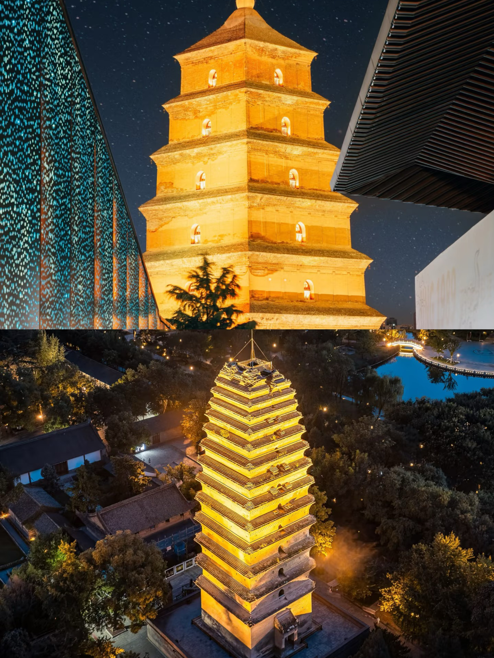A scenic view of qujiang_giant_wild_goose_pagoda_datang_furong_park_scenic_area
