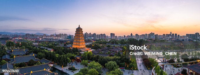 A scenic view of qujiang_giant_wild_goose_pagoda_datang_furong_park_scenic_area