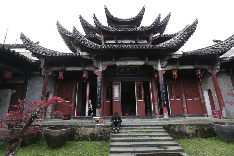 A scenic view of rongjiang ancient city