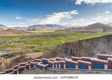 A scenic view of sakya monastery complex