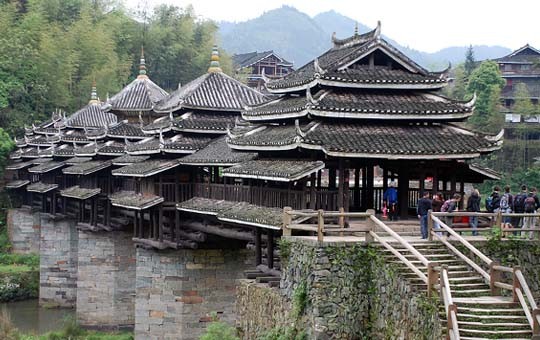 A scenic view of sanjiang chengyang wind and rain bridge