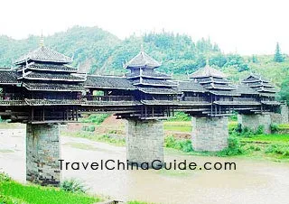 A scenic view of sanjiang chengyang wind and rain bridge