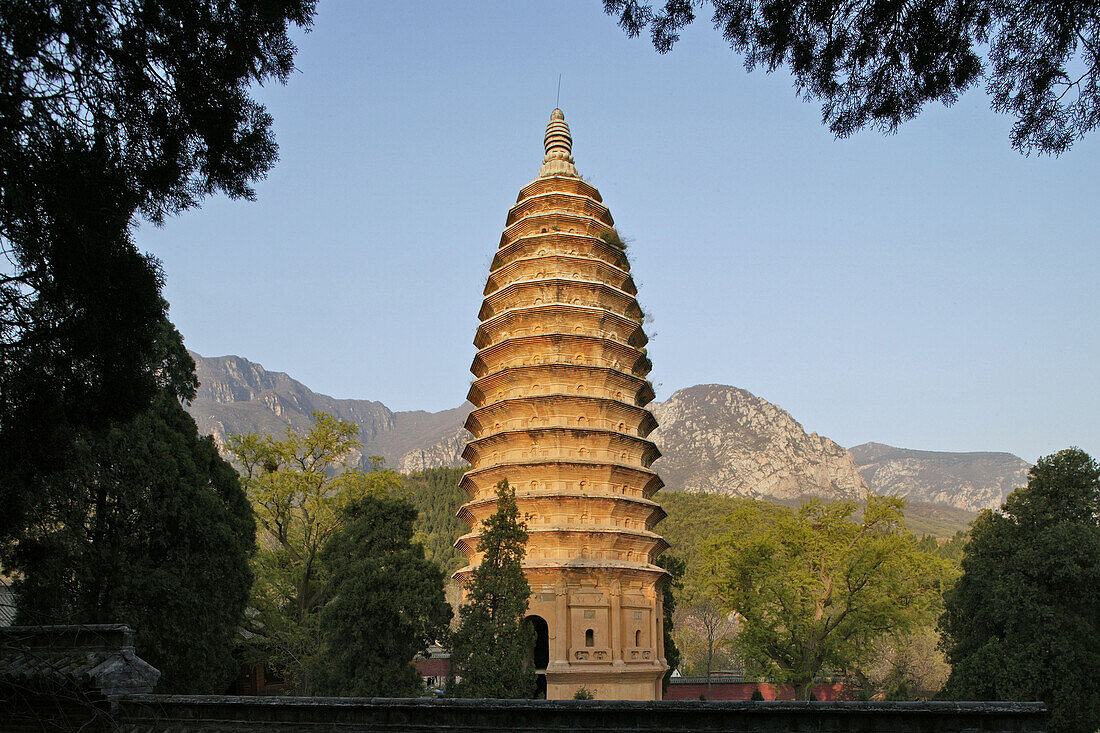 A scenic view of Songshan Temple Pagodas