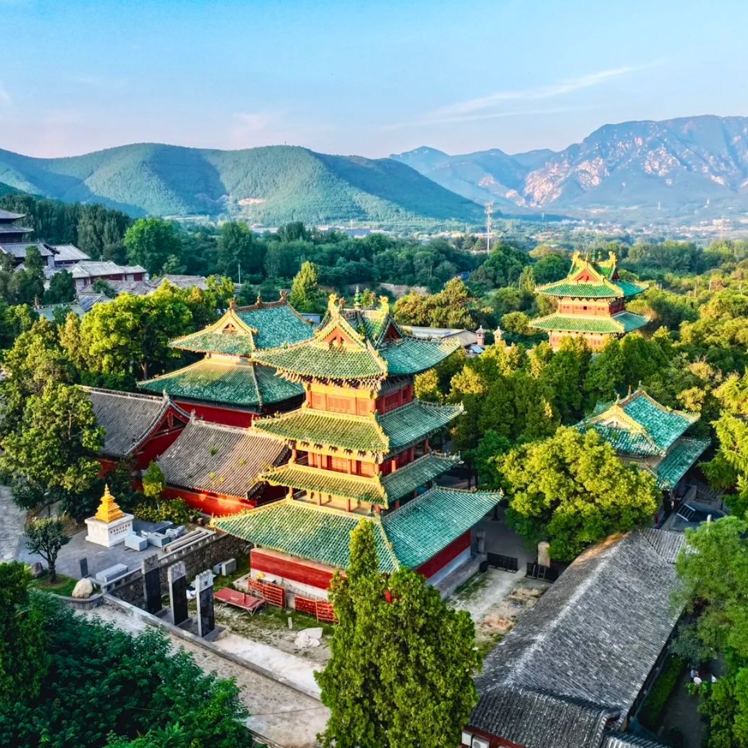 A scenic view of Songshan Temple Pagodas