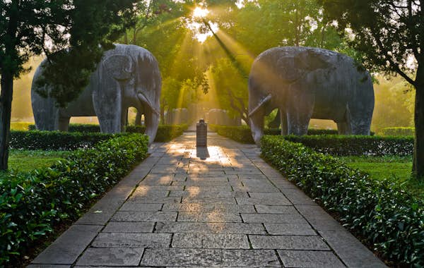 A scenic view of stone sculptures of southern dynasties mausoleums in danyang