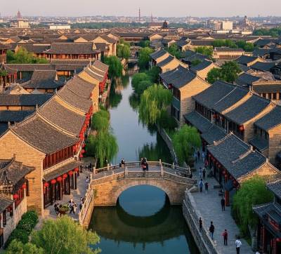 A scenic view of Taierzhuang Ancient City