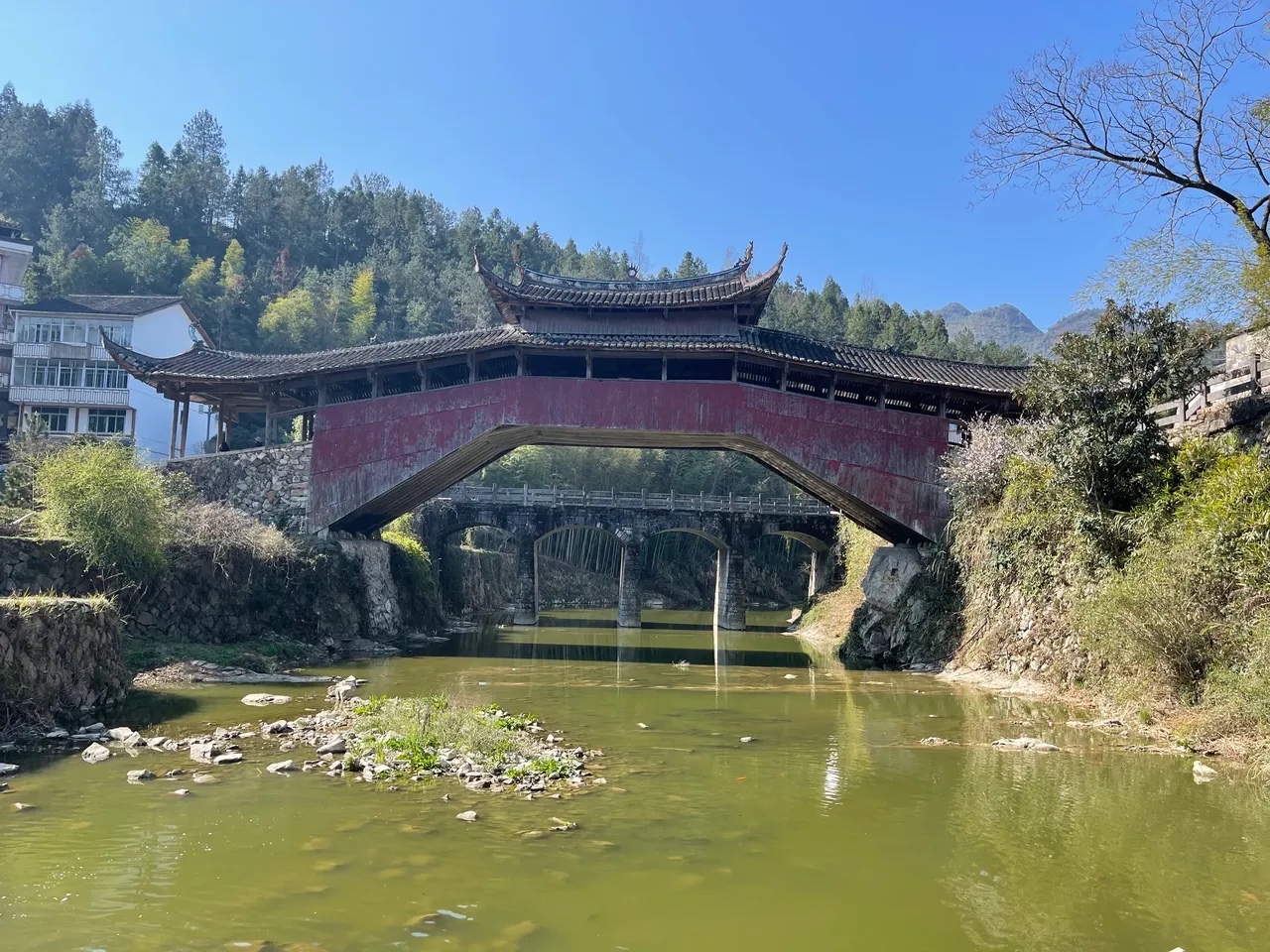 A scenic view of taishun covered bridges