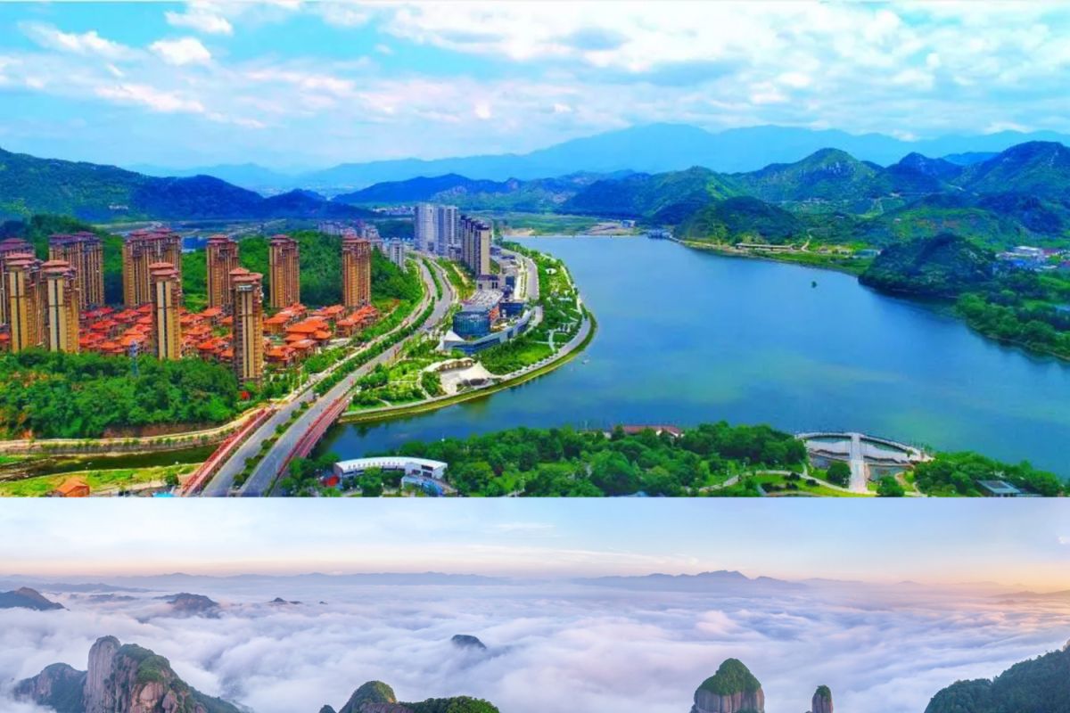 A scenic view of three mountains of zhenjiang