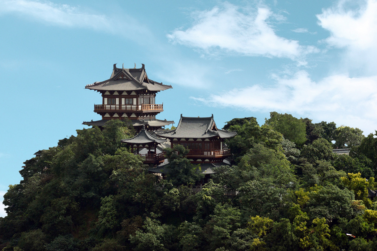 A scenic view of three mountains of zhenjiang