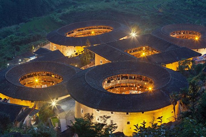 A scenic view of tianluokeng tulou cluster