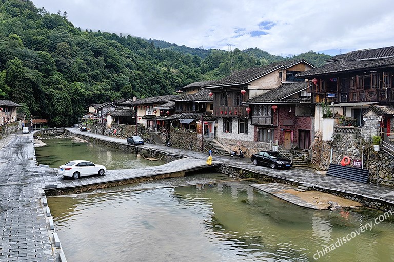 A scenic view of tianluokeng tulou cluster
