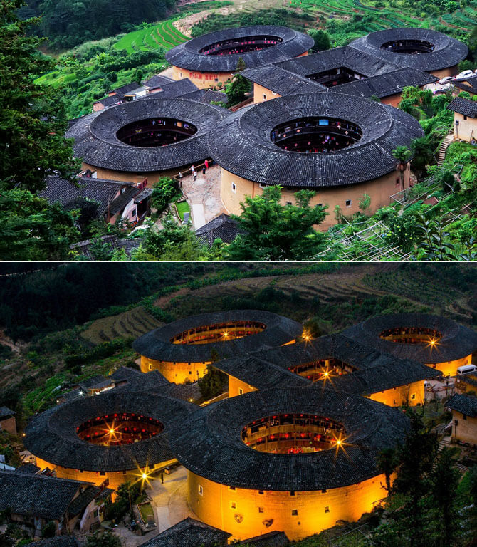A scenic view of tianluokeng tulou cluster