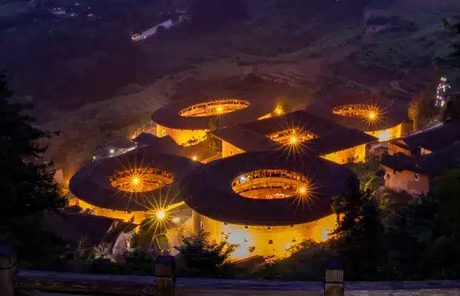 A scenic view of tianluokeng tulou cluster