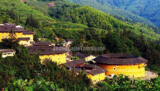 A scenic view of tianluokeng tulou cluster