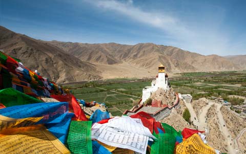 A scenic view of tomb of tibetan kings