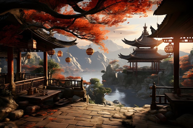 A scenic view of Xiangji Ping Ancient Buildings