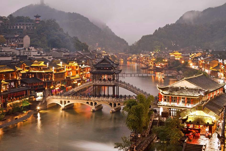 A scenic view of Xiangxi Phoenix Ancient City Buildings