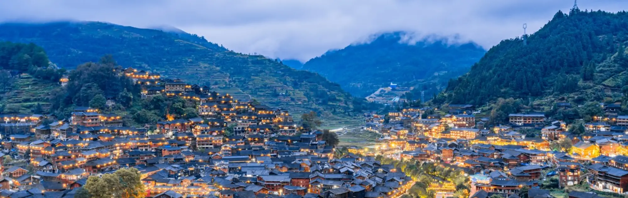 A scenic view of xijiang qianhu miao village