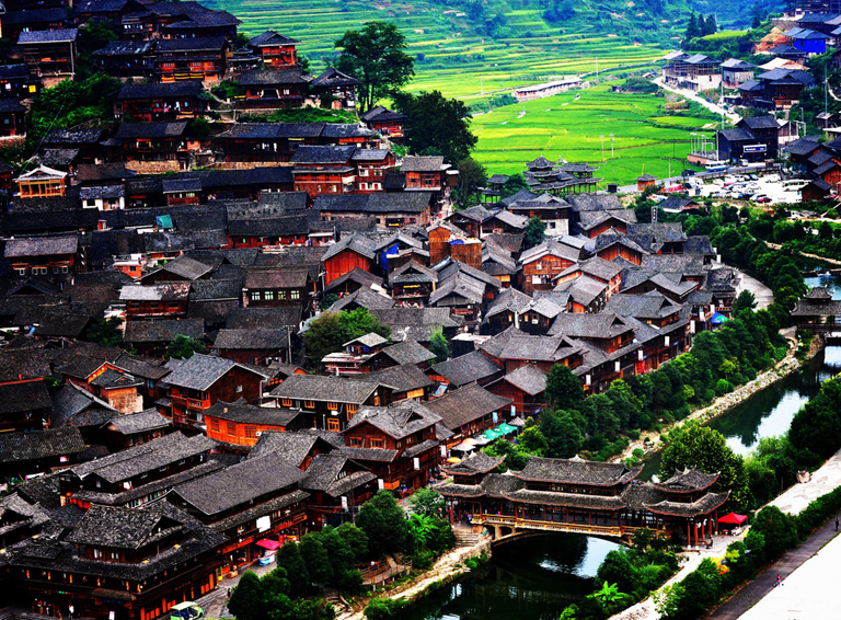 A scenic view of xijiang qianhu miao village