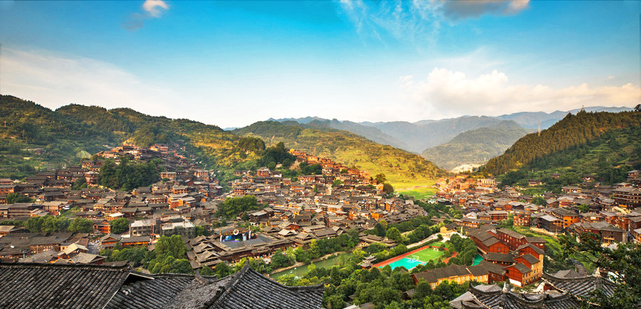 A scenic view of xijiang qianhu miao village