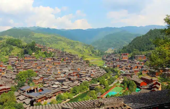 A scenic view of xijiang qianhu miao village