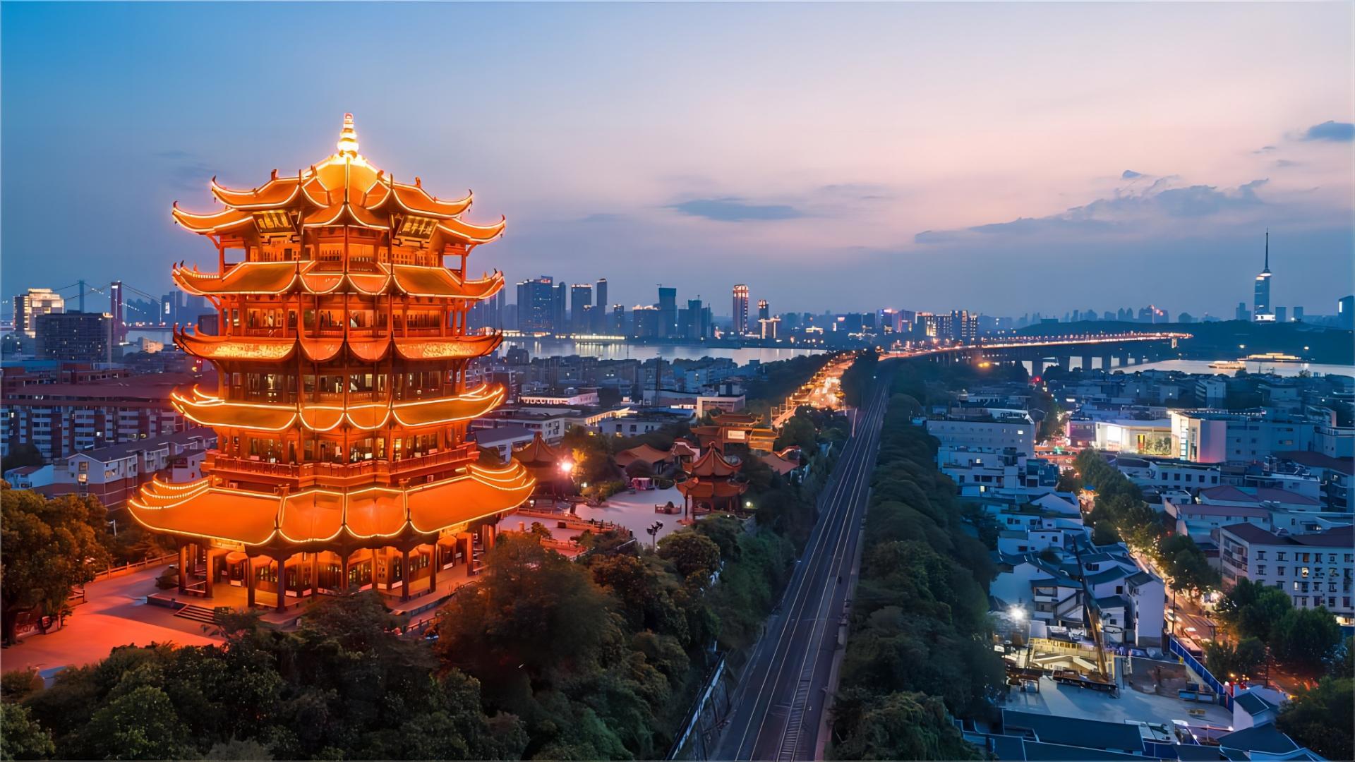 A scenic view of Yellow Crane Tower