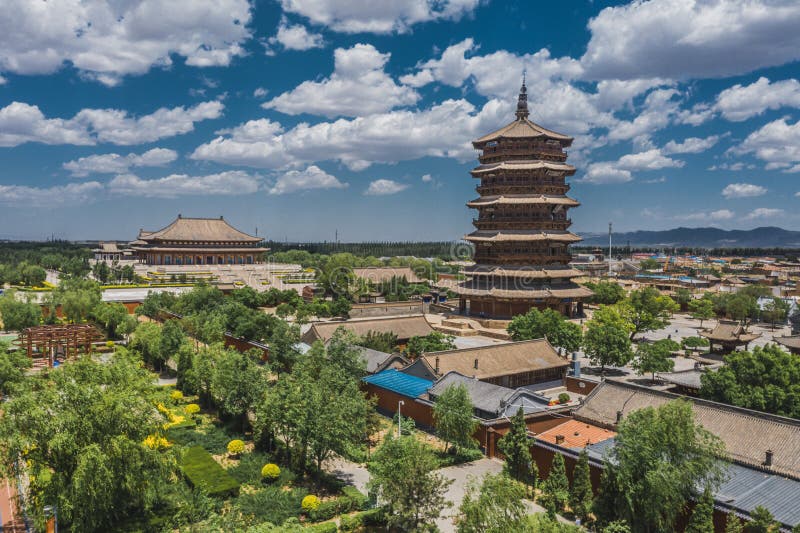 A scenic view of Yingxian Wooden Pagoda