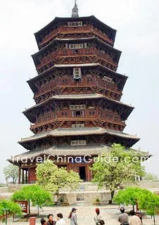 A scenic view of Yingxian Wooden Pagoda