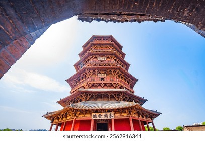 A scenic view of Yingxian Wooden Pagoda