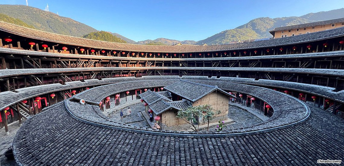 A scenic view of yongding tulou