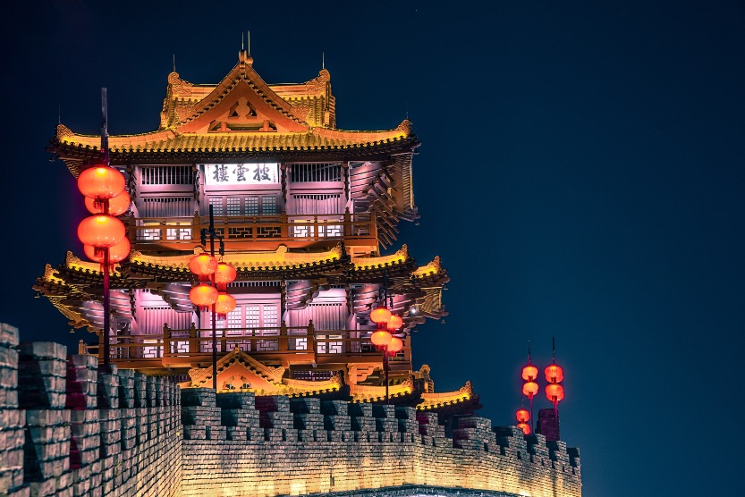 A scenic view of zhaoqing ancient city wall